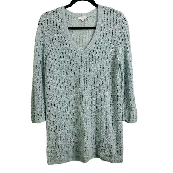 J. Jill Tops - J. Jill Crochet Tunic Long Sleeve V-Neck Cotton Blend Seafoam Blue Size Medium